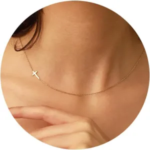 Dainty Gold Cross Necklace for Women Simple Sideways Cross Necklace Tiny 14K Gold Plated Necklace Cute Small Gold Cross Necklace Simple Gold Necklaces for Women Trendy Gold Jewelry