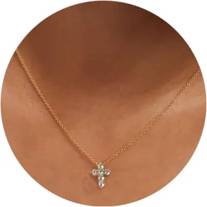 Dainty Gold Necklace for Women, Gold Cross necklace 14K Gold Plated Paperclip Pendant Necklace Cute Gold CZ Heart Pendant Necklace Simple Gold Choker Necklaces for Women Gold Jewelry Gifts