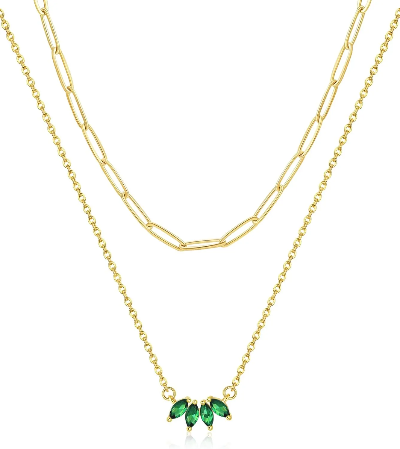 Dainty Gold Plated Necklace for Women, Simple Cute 18K Gold plated Leaf Flower Cubic Zirconia Necklaces for Women Trendy Jewelry Gifts