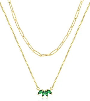 Dainty Gold Plated Necklace for Women, Simple Cute 18K Gold plated Leaf Flower Cubic Zirconia Necklaces for Women Trendy Jewelry Gifts