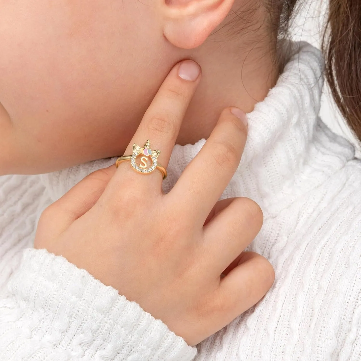 Dainty Initial Unicorn Rings for Girls Gifts, 14K Gold Plated/Rose Gold/Silver Unicorn Rings for Girls Cute Initial Toddler Ring Hypoallergenic Adjustable Letter Rings for Teen Girls Gifts