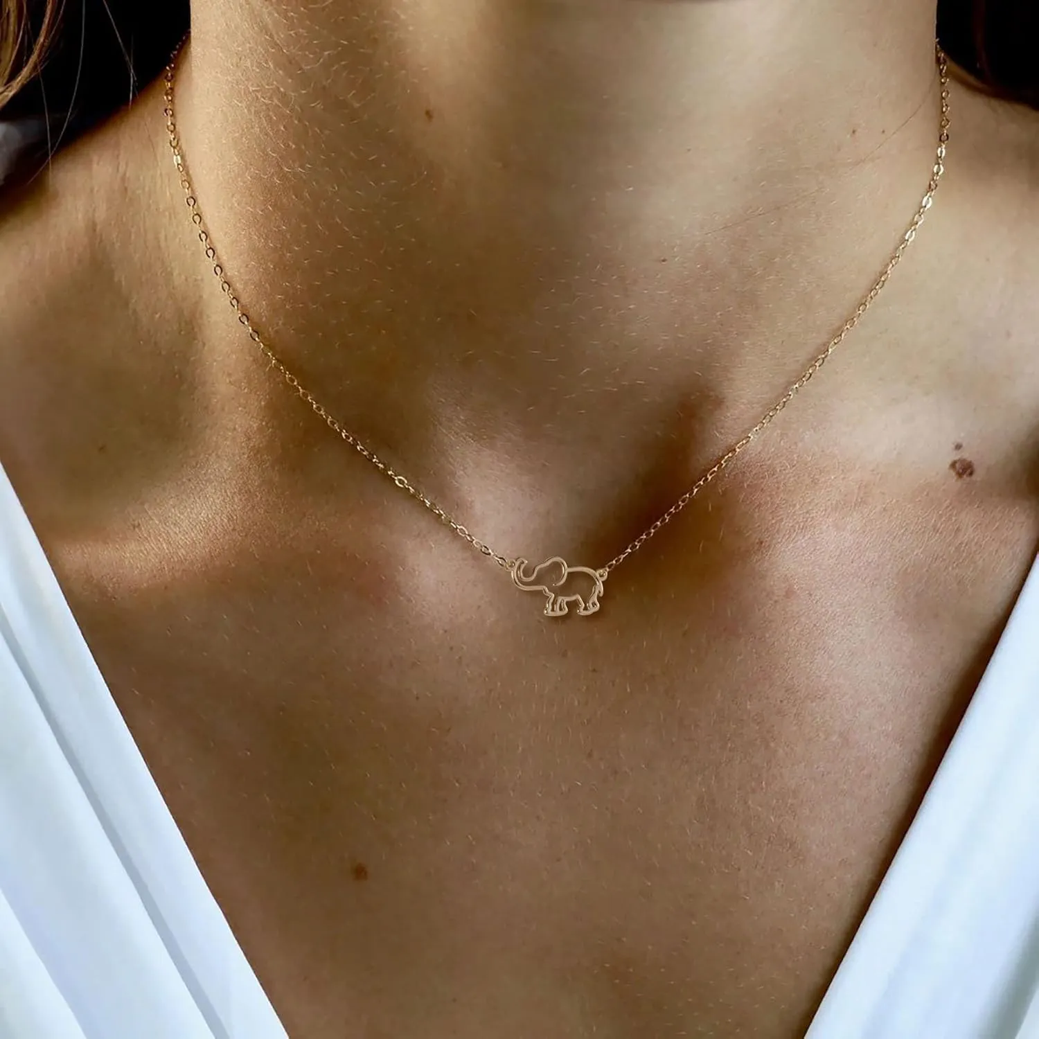 Dainty Necklace for Women, 14K Gold Plated Elephant Bee Cat Dog Bear Moon and Star Necklace Dragonfly Cute Sun Rainbow Necklaces Simple Flower Gold Evil Eye Leaf Necklace