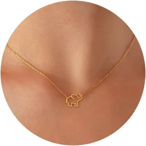 Dainty Necklace for Women, 14K Gold Plated Elephant Bee Cat Dog Bear Moon and Star Necklace Dragonfly Cute Sun Rainbow Necklaces Simple Flower Gold Evil Eye Leaf Necklace
