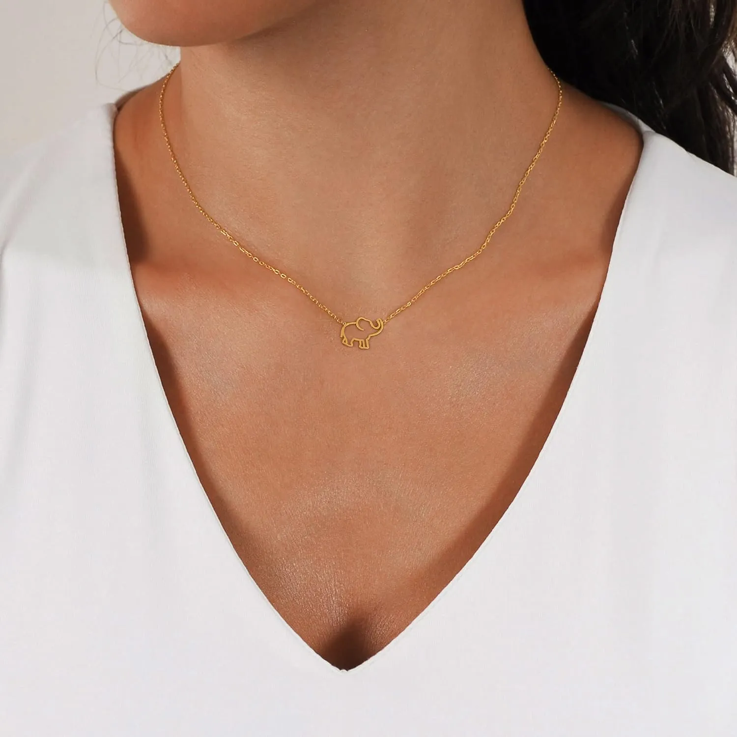 Dainty Necklace for Women, 14K Gold Plated Elephant Bee Cat Dog Bear Moon and Star Necklace Dragonfly Cute Sun Rainbow Necklaces Simple Flower Gold Evil Eye Leaf Necklace