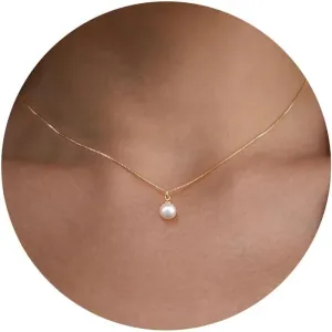 Dainty Pearl Pendant Necklaces for Women 14k Gold/Silver Plated Layered Pearl Chain Necklace Trendy Simple Box Paperclip Chain Pearl Necklace Gold Pearl Necklace Wedding Beach Gold Jewelry Gift for Women