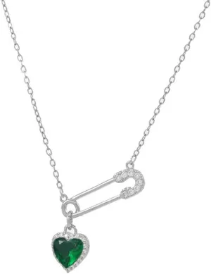 Dainty Safety Pin With Colorful Heart Charm Silver Plated Choker Necklace for Women Cubic Zirconia Love Paper Clip Pendant Necklaces Adjustbale Chain Fashion Y2K Jewlery