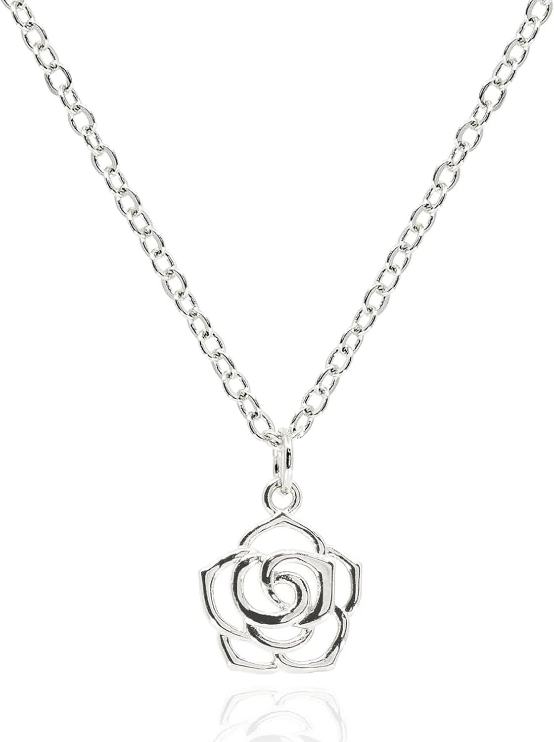 Dainty Simple Rose Pendant Necklace for Women  14K Gold Plated Open Rose Outline Flower Nature Jewelry  Mothers Day Gifts Minimalist Bridesmaid Necklaces [RSN]