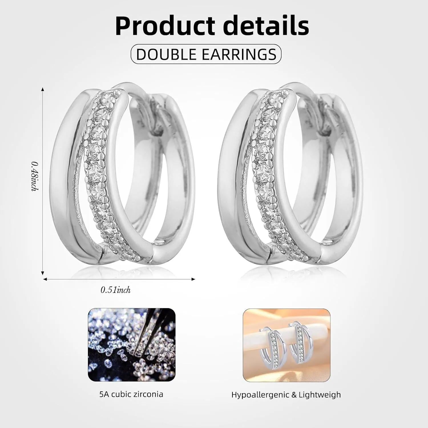 Dainty Small Hoop Earrings for Women,Small Huggie Double Hoop Earrings,Hypoallergenic Earrings Trendy Jewelry Gift(Silver)