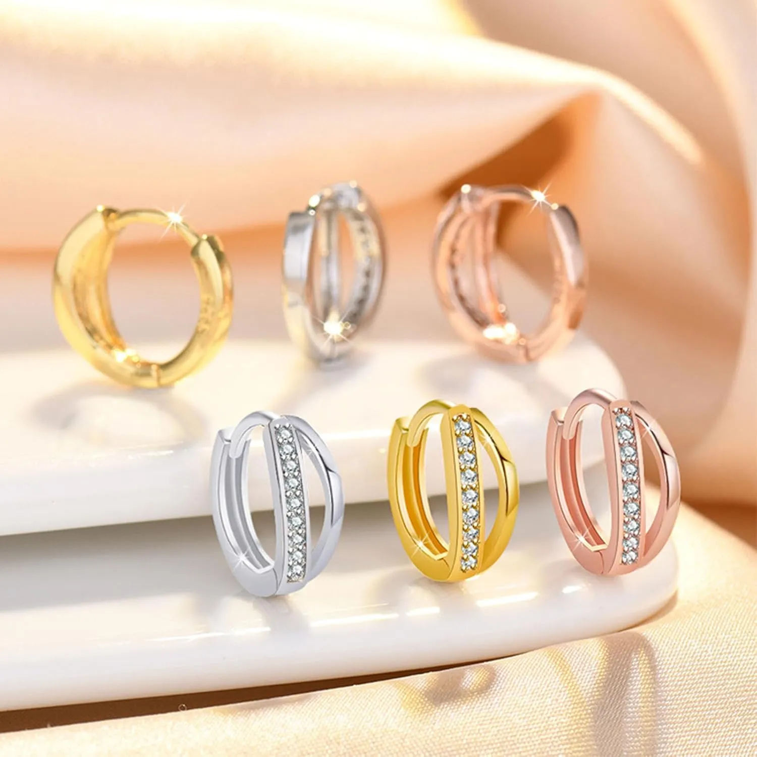 Dainty Small Hoop Earrings for Women,Small Huggie Double Hoop Earrings,Hypoallergenic Earrings Trendy Jewelry Gift(Silver)
