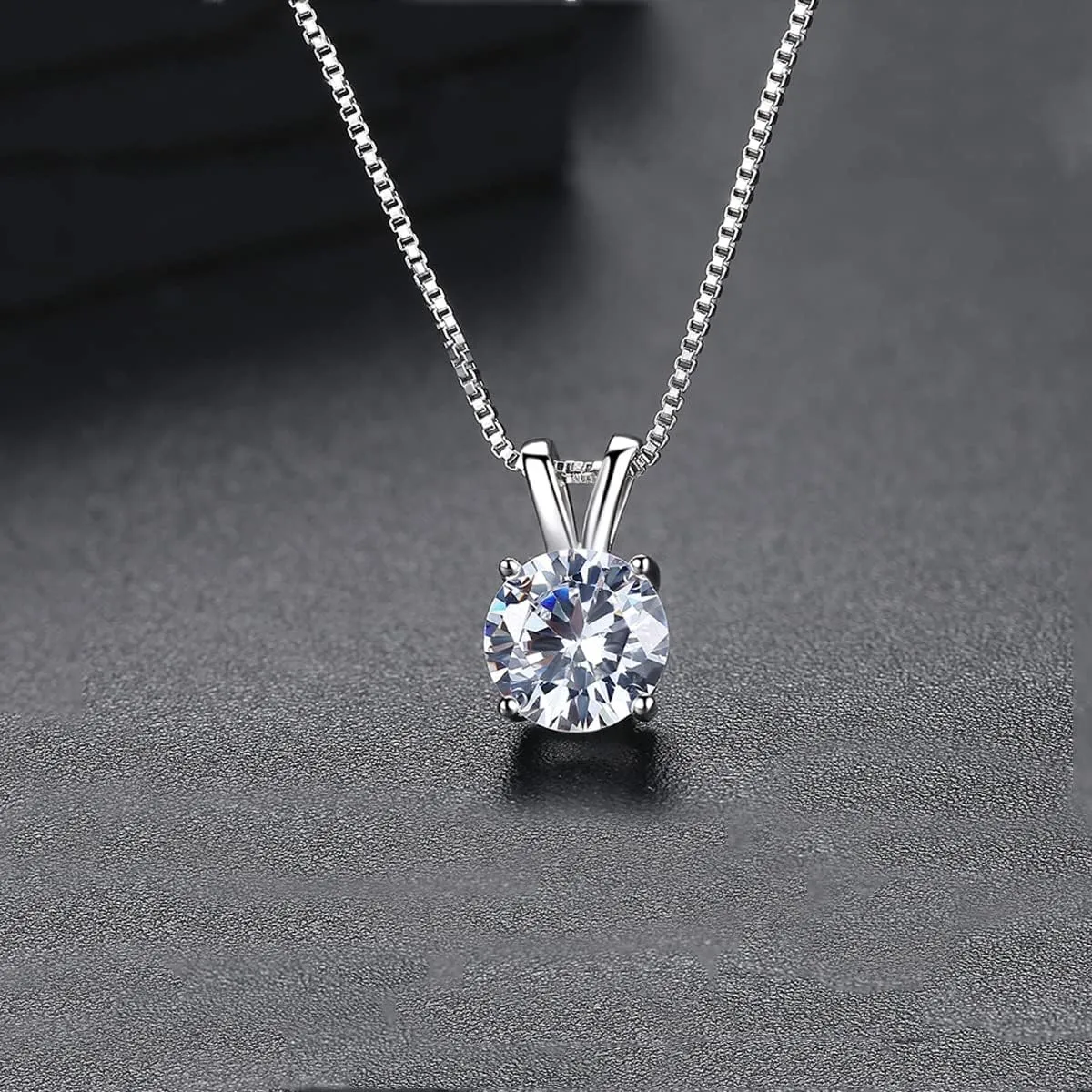 Dainty Solitaire Necklaces Stud Earrings Set For Women,White Gold Plated Simple Prom Jewelry Set Cubic Zirconia Pendant Choker Necklace And Earring Sets Wedding Jewelry For Bridal