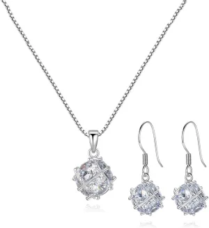 Dainty Solitaire Necklaces Stud Earrings Set For Women,White Gold Plated Simple Prom Jewelry Set Cubic Zirconia Pendant Choker Necklace And Earring Sets Wedding Jewelry For Bridal