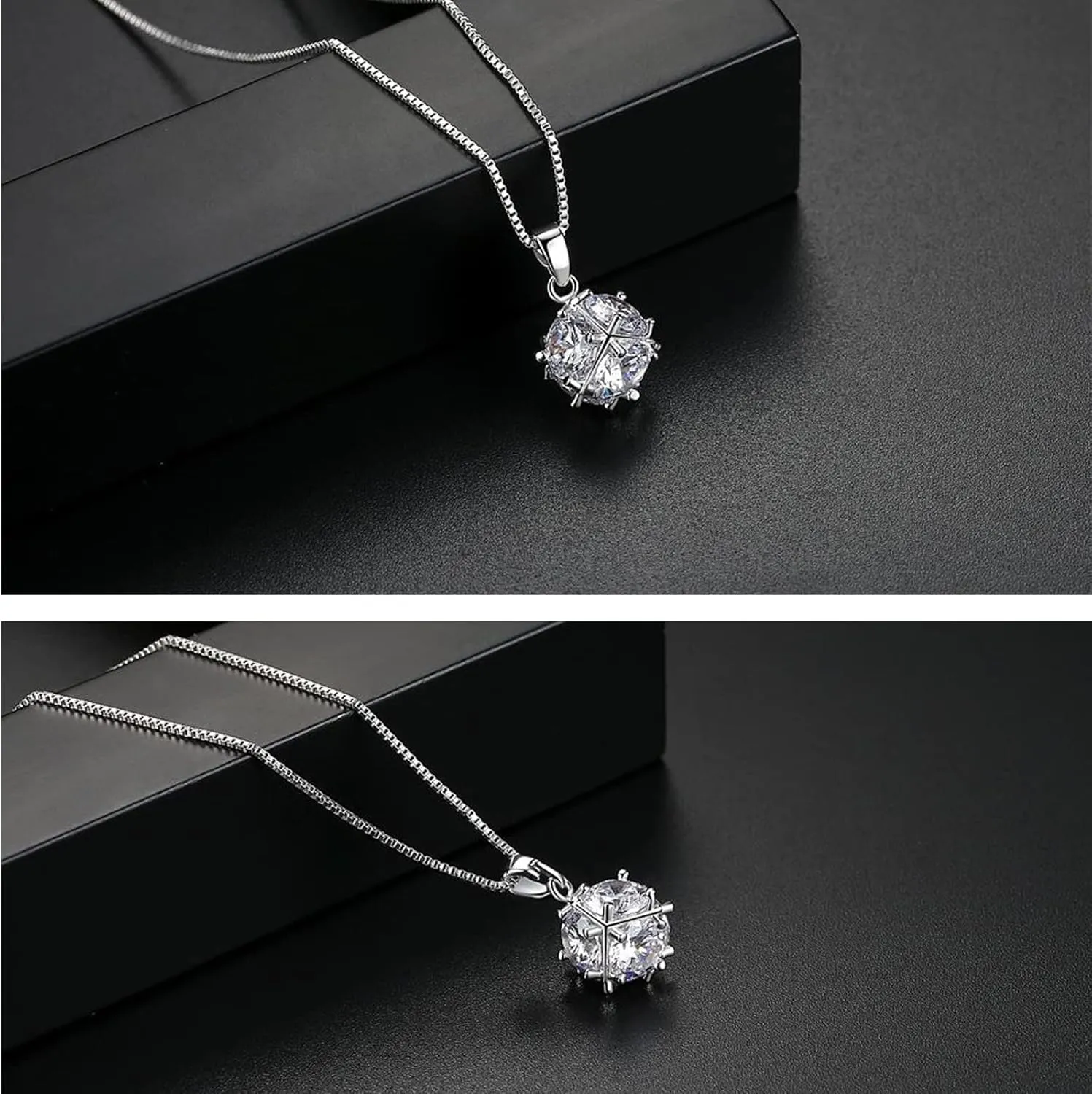 Dainty Solitaire Necklaces Stud Earrings Set For Women,White Gold Plated Simple Prom Jewelry Set Cubic Zirconia Pendant Choker Necklace And Earring Sets Wedding Jewelry For Bridal