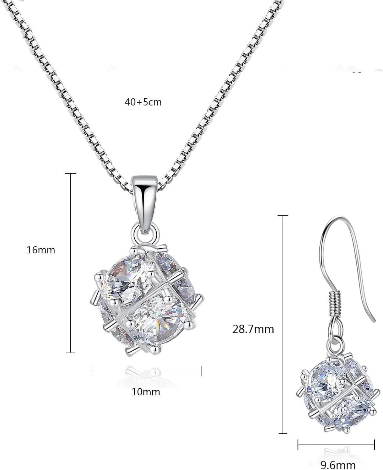 Dainty Solitaire Necklaces Stud Earrings Set For Women,White Gold Plated Simple Prom Jewelry Set Cubic Zirconia Pendant Choker Necklace And Earring Sets Wedding Jewelry For Bridal