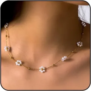 Daisy Flower Choker Necklace for Women Cute Colorful Floral Necklace Daisy Pearl Necklace Flower Jewelry