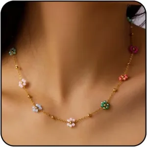 Daisy Flower Choker Necklace for Women Cute Colorful Floral Necklace Daisy Pearl Necklace Flower Jewelry