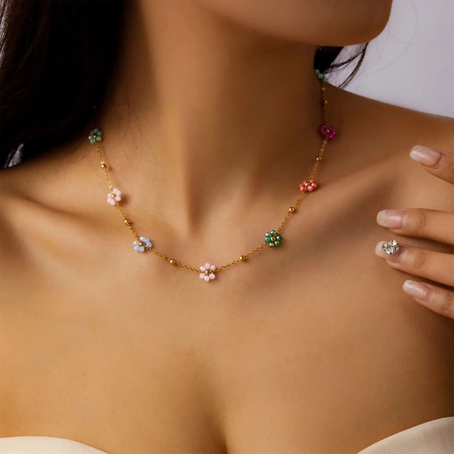 Daisy Flower Choker Necklace for Women Cute Colorful Floral Necklace Daisy Pearl Necklace Flower Jewelry