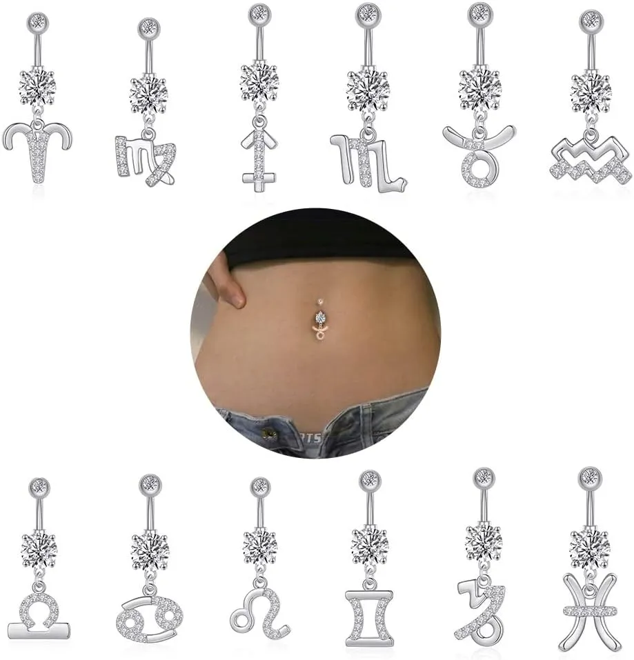 Dangle Belly Button Rings 316L Surgical Steel Belly Rings,14G Butterfly Belly Button Ring Dangling CZ Belly Screw Navel Barbell Piercing Jewelry for Women