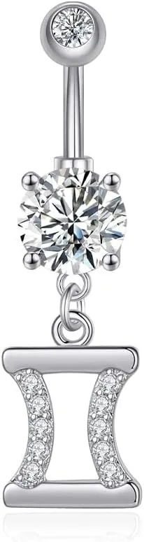 Dangle Belly Button Rings 316L Surgical Steel Belly Rings,14G Butterfly Belly Button Ring Dangling CZ Belly Screw Navel Barbell Piercing Jewelry for Women
