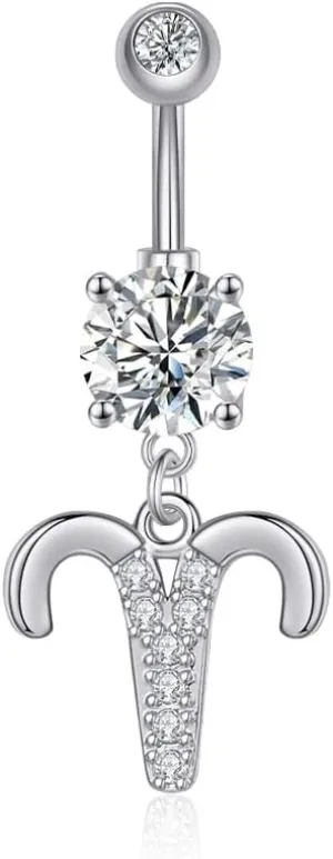 Dangle Belly Button Rings 316L Surgical Steel Belly Rings,14G Butterfly Belly Button Ring Dangling CZ Belly Screw Navel Barbell Piercing Jewelry for Women