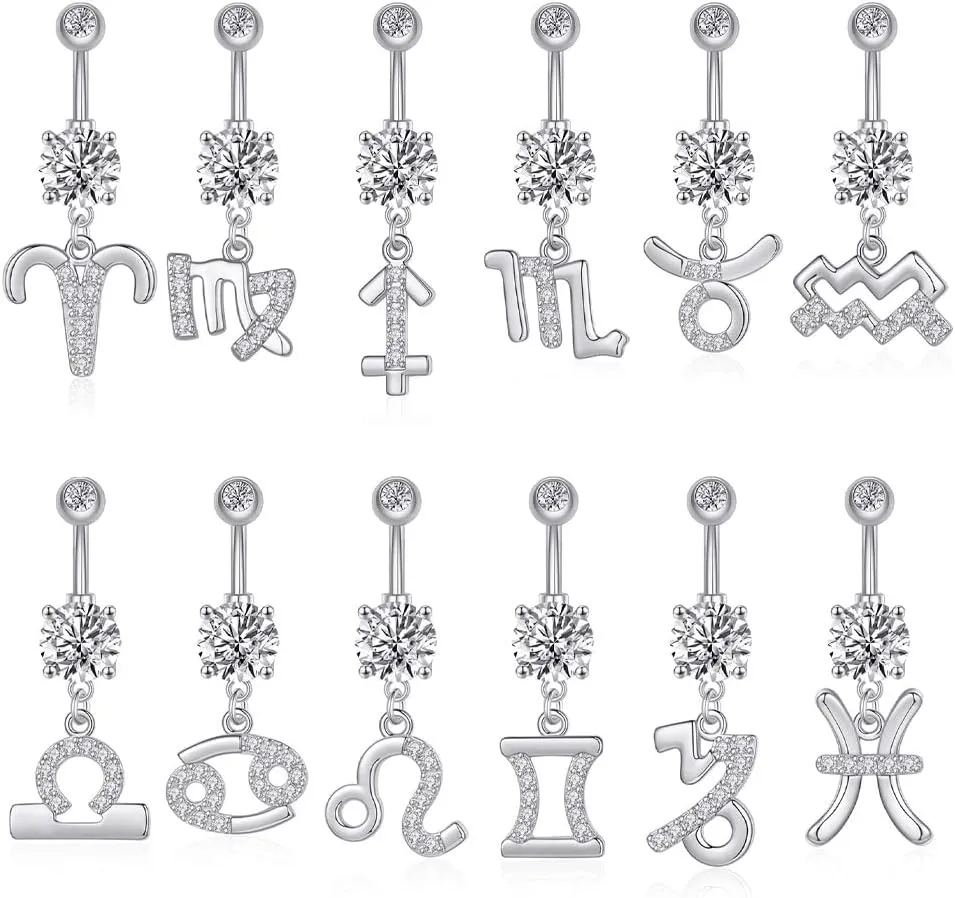 Dangle Belly Button Rings 316L Surgical Steel Belly Rings,14G Butterfly Belly Button Ring Dangling CZ Belly Screw Navel Barbell Piercing Jewelry for Women