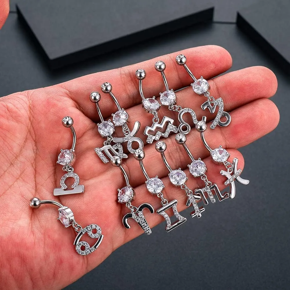 Dangle Belly Button Rings 316L Surgical Steel Belly Rings,14G Butterfly Belly Button Ring Dangling CZ Belly Screw Navel Barbell Piercing Jewelry for Women