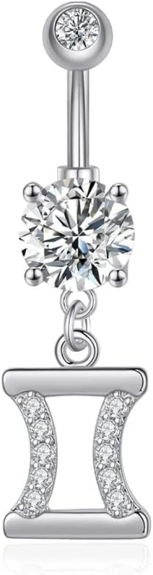 Dangle Belly Button Rings 316L Surgical Steel Belly Rings,14G Butterfly Belly Button Ring Dangling CZ Belly Screw Navel Barbell Piercing Jewelry for Women