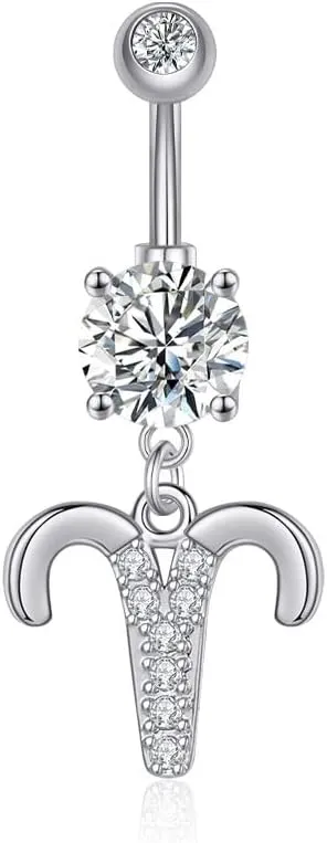 Dangle Belly Button Rings 316L Surgical Steel Belly Rings,14G Butterfly Belly Button Ring Dangling CZ Belly Screw Navel Barbell Piercing Jewelry for Women