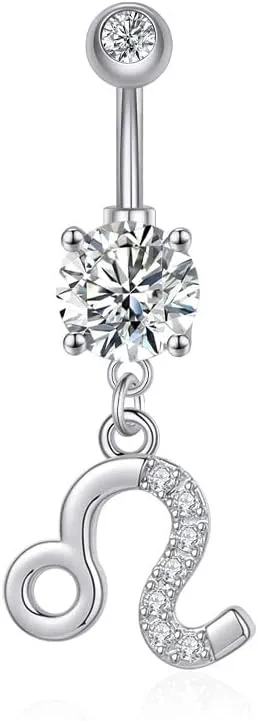 Dangle Belly Button Rings 316L Surgical Steel Belly Rings,14G Butterfly Belly Button Ring Dangling CZ Belly Screw Navel Barbell Piercing Jewelry for Women