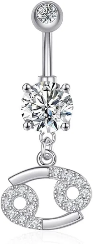 Dangle Belly Button Rings 316L Surgical Steel Belly Rings,14G Butterfly Belly Button Ring Dangling CZ Belly Screw Navel Barbell Piercing Jewelry for Women