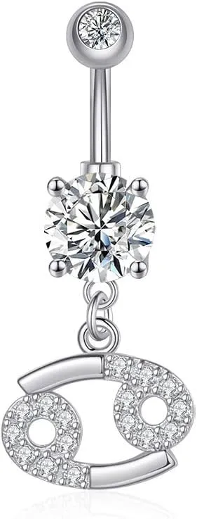 Dangle Belly Button Rings 316L Surgical Steel Belly Rings,14G Butterfly Belly Button Ring Dangling CZ Belly Screw Navel Barbell Piercing Jewelry for Women