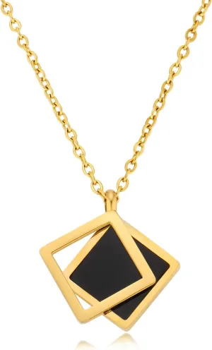 DASIQI 18k Gold Titanium Steel Filled Nature Shell Geometric Pendant Necklace Chain for Women Black White
