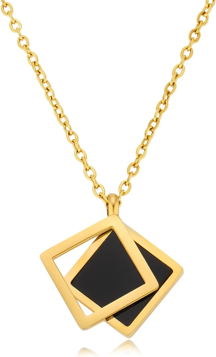 DASIQI 18k Gold Titanium Steel Filled Nature Shell Geometric Pendant Necklace Chain for Women Black White