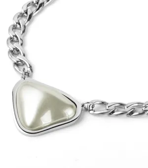 DASIQI Pearl Pendant Necklace Cuban Link Thick Silver Chain 19 inch Stainless Steel Fashion Jewelry