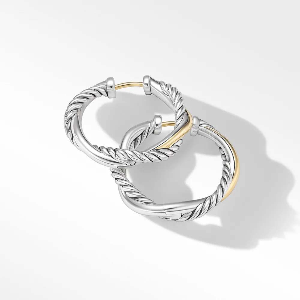 David Yurman Petite Infinity Hoop Earrings in Sterling Silver with 14ct Yellow Gold