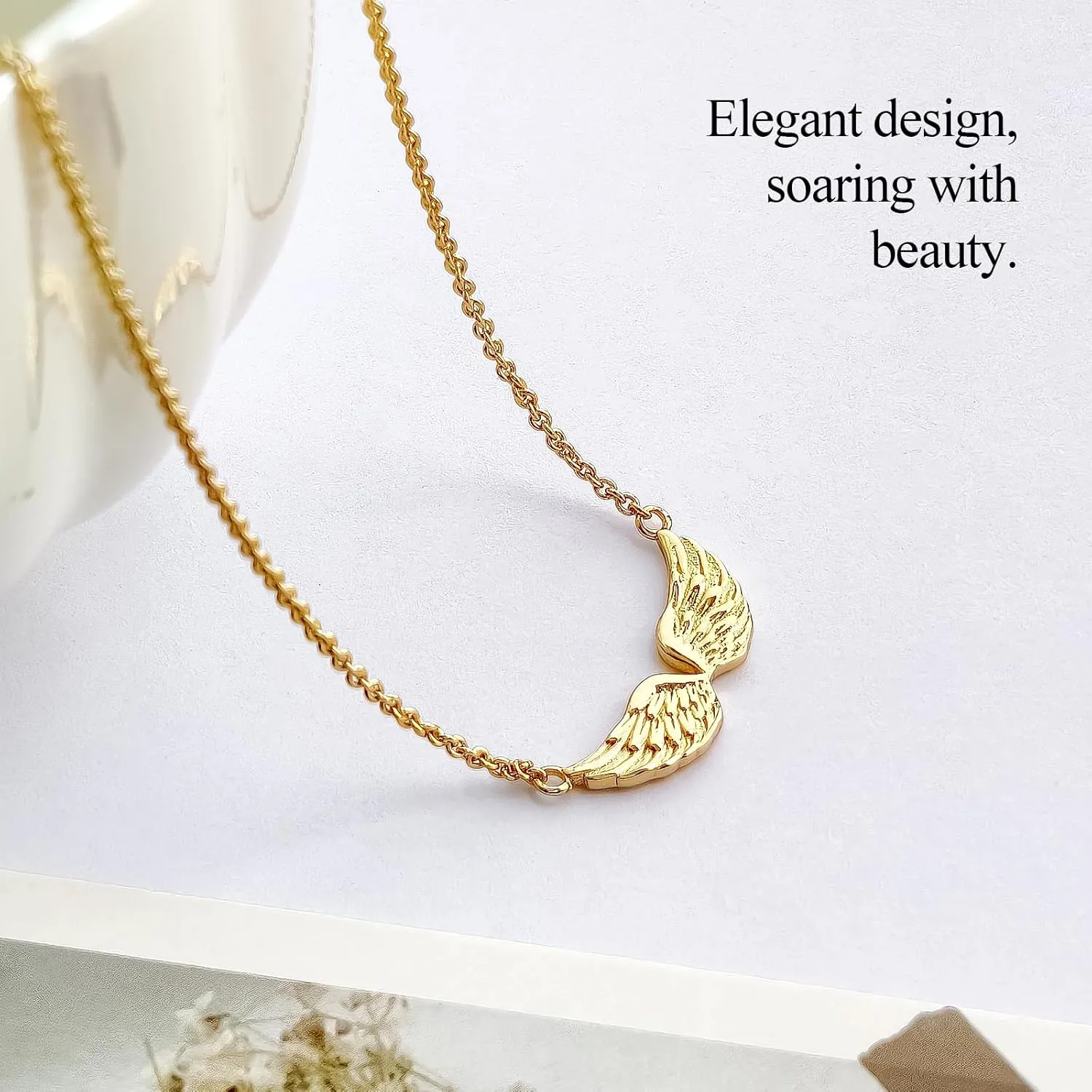 DAZLIME 14K Gold Angel Wings Necklace,Guardian Angel Wings Pendant Necklace Dainty Simple Minimalist Necklace Perfect Holiday Jewelry gift-Christmas