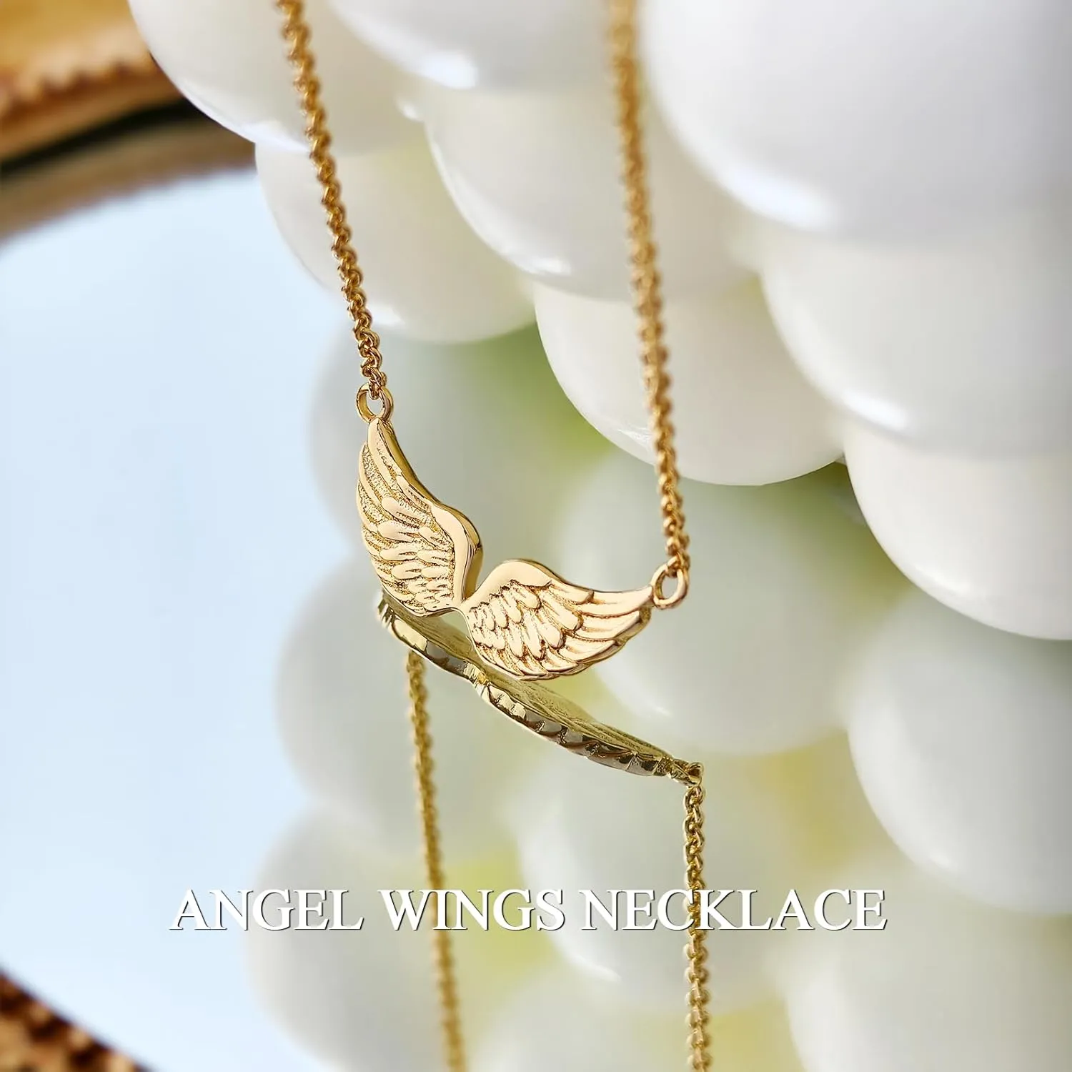 DAZLIME 14K Gold Angel Wings Necklace,Guardian Angel Wings Pendant Necklace Dainty Simple Minimalist Necklace Perfect Holiday Jewelry gift-Christmas