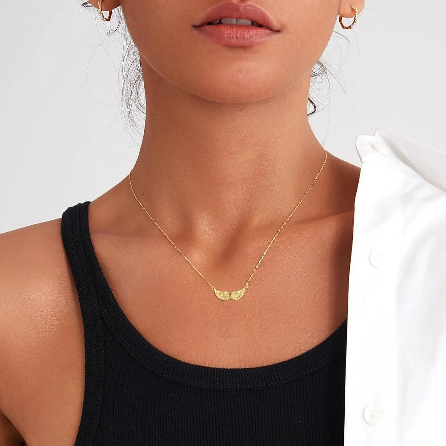 DAZLIME 14K Gold Angel Wings Necklace,Guardian Angel Wings Pendant Necklace Dainty Simple Minimalist Necklace Perfect Holiday Jewelry gift-Christmas