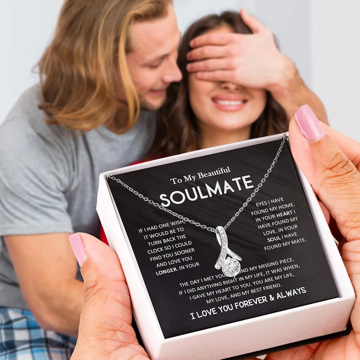 Dazzling Soulmate Necklace With Message Card: Exclusive Birthday Gift for Her - Elegant Sterling Silver Pendant, Perfect for Wife's Special Day & Christmas