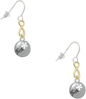 Delight Jewelry Silvertone Faith Disc with Cutout Flower Gold-tone Infinity French Earrings