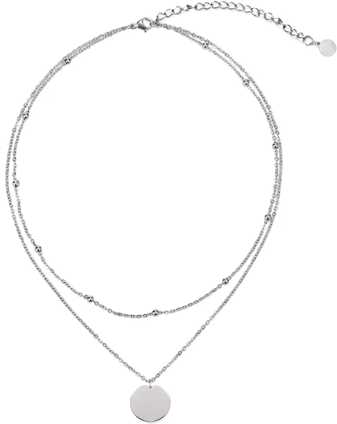 Disc Pendant Necklace Layered Titanium Steel Chain Choker in Rose Gold for Women