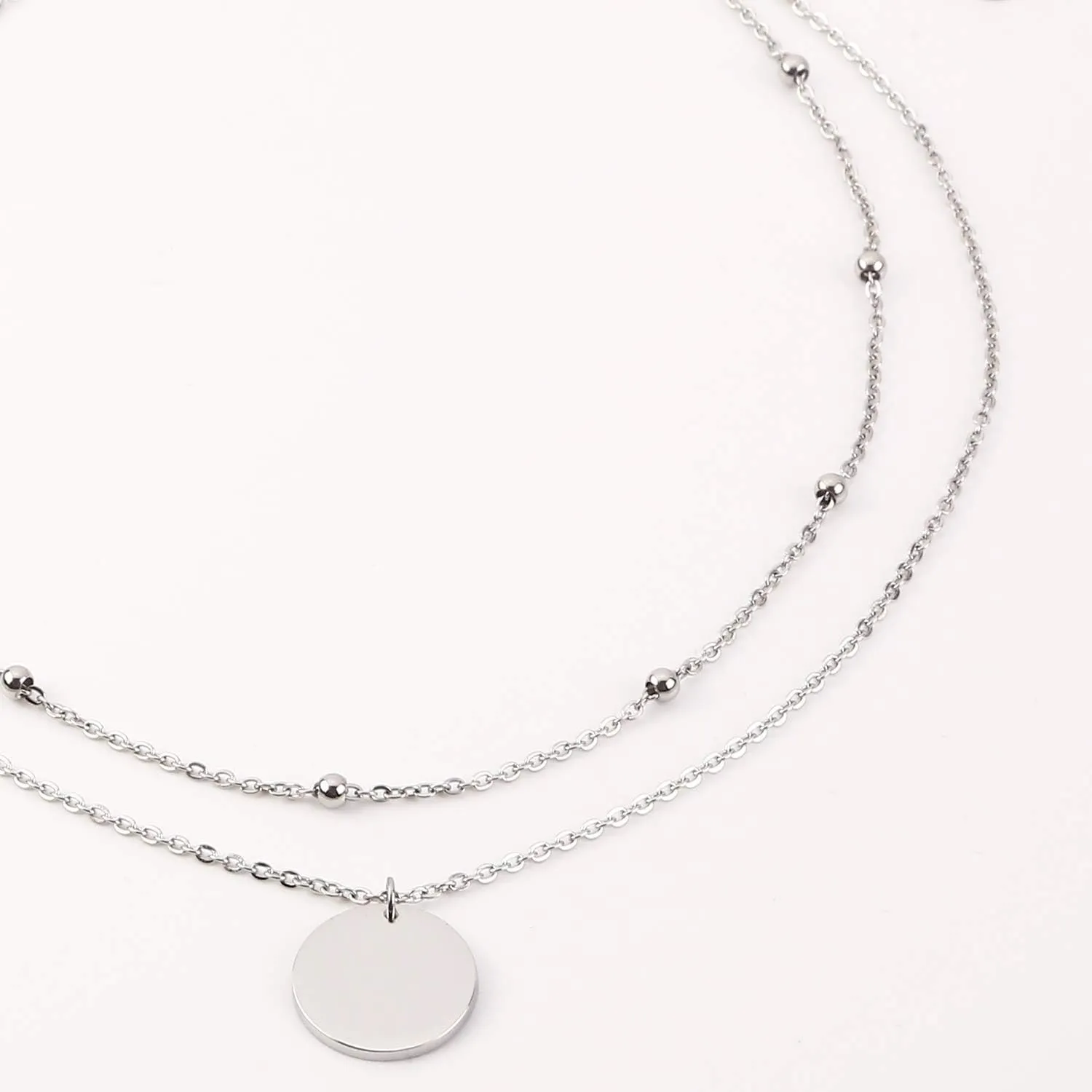 Disc Pendant Necklace Layered Titanium Steel Chain Choker in Rose Gold for Women