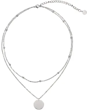 Disc Pendant Necklace Layered Titanium Steel Chain Choker in Rose Gold for Women