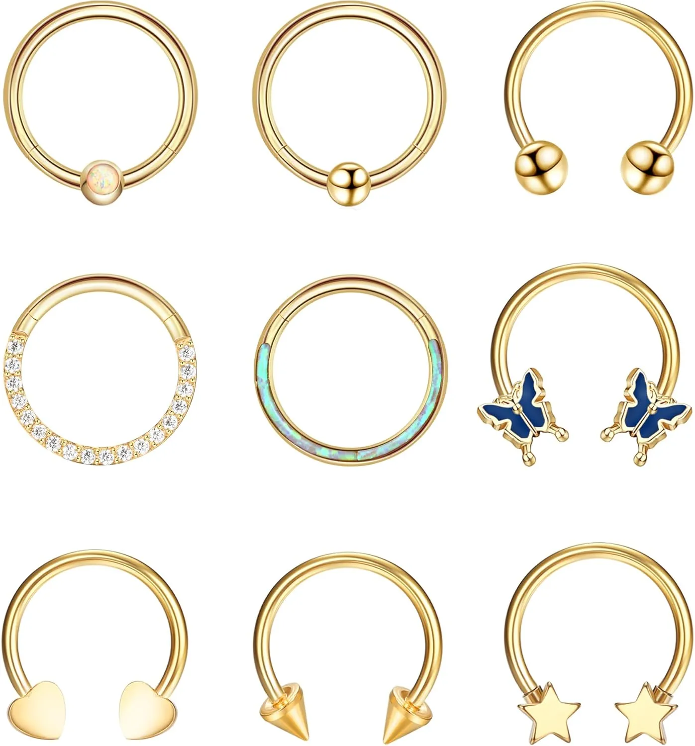 Dochais 9pcs 16G Septum Rings Star Heart Cartilage Earring Hoop 316L Stainless Steel Septum Jewelry Helix Earrings Nose Rings Hoop Septum Piercing Jewelry for Women Men
