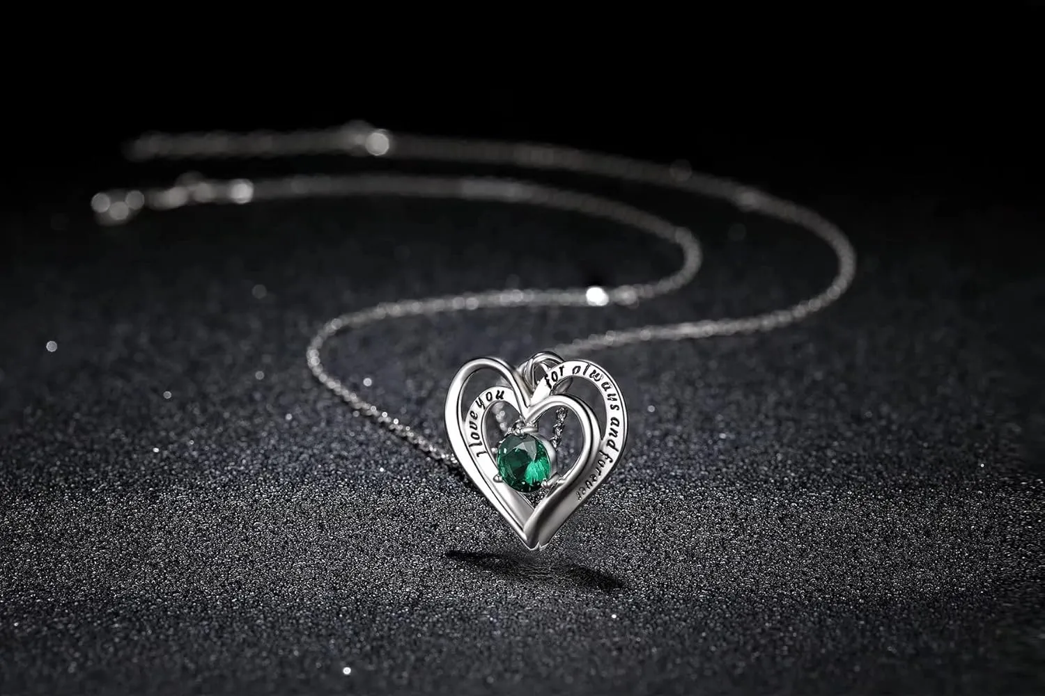 Double Heart Birthstone Pendant Necklace - 925 Sterling Silver Dainty Love You Forever Round Gemstone Cubic Zirconia 18 Platinum Plated Adjustable Chain Necklaces Jewelry Gifts for Girls Wife