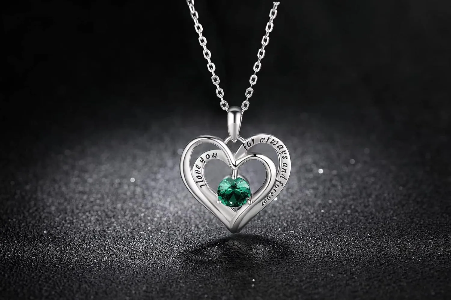 Double Heart Birthstone Pendant Necklace - 925 Sterling Silver Dainty Love You Forever Round Gemstone Cubic Zirconia 18 Platinum Plated Adjustable Chain Necklaces Jewelry Gifts for Girls Wife