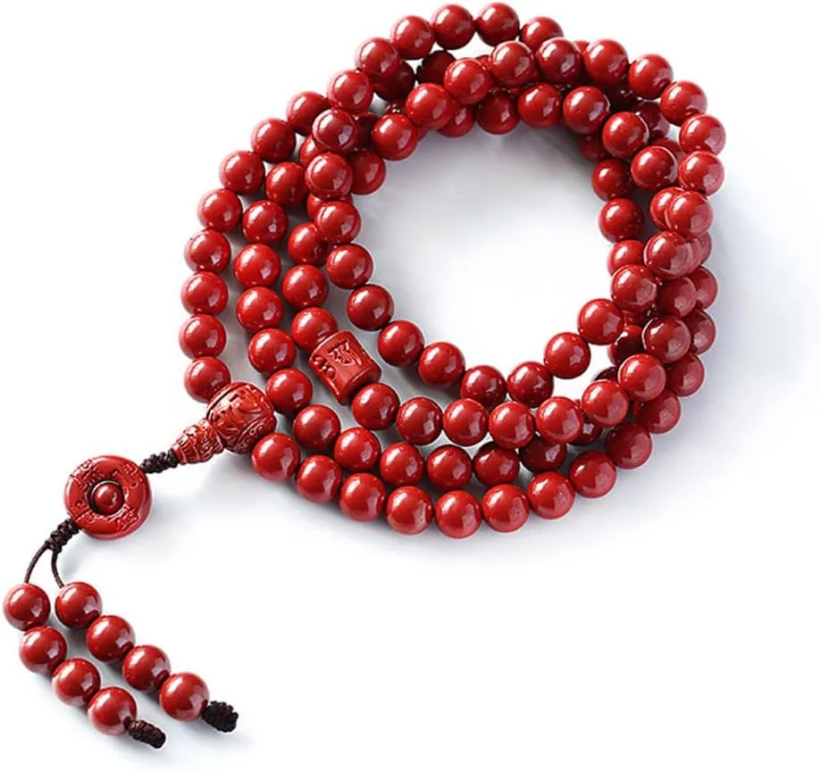 DOWNER Buddhist Prayer Beads Bracelet,bead bracelet,Prayer Beads,Natural Cinnabar Beaded Bracelet 108 6Mm Buddha Beads Cinnabar Rosary Unisex Couple Good Luck Amulet