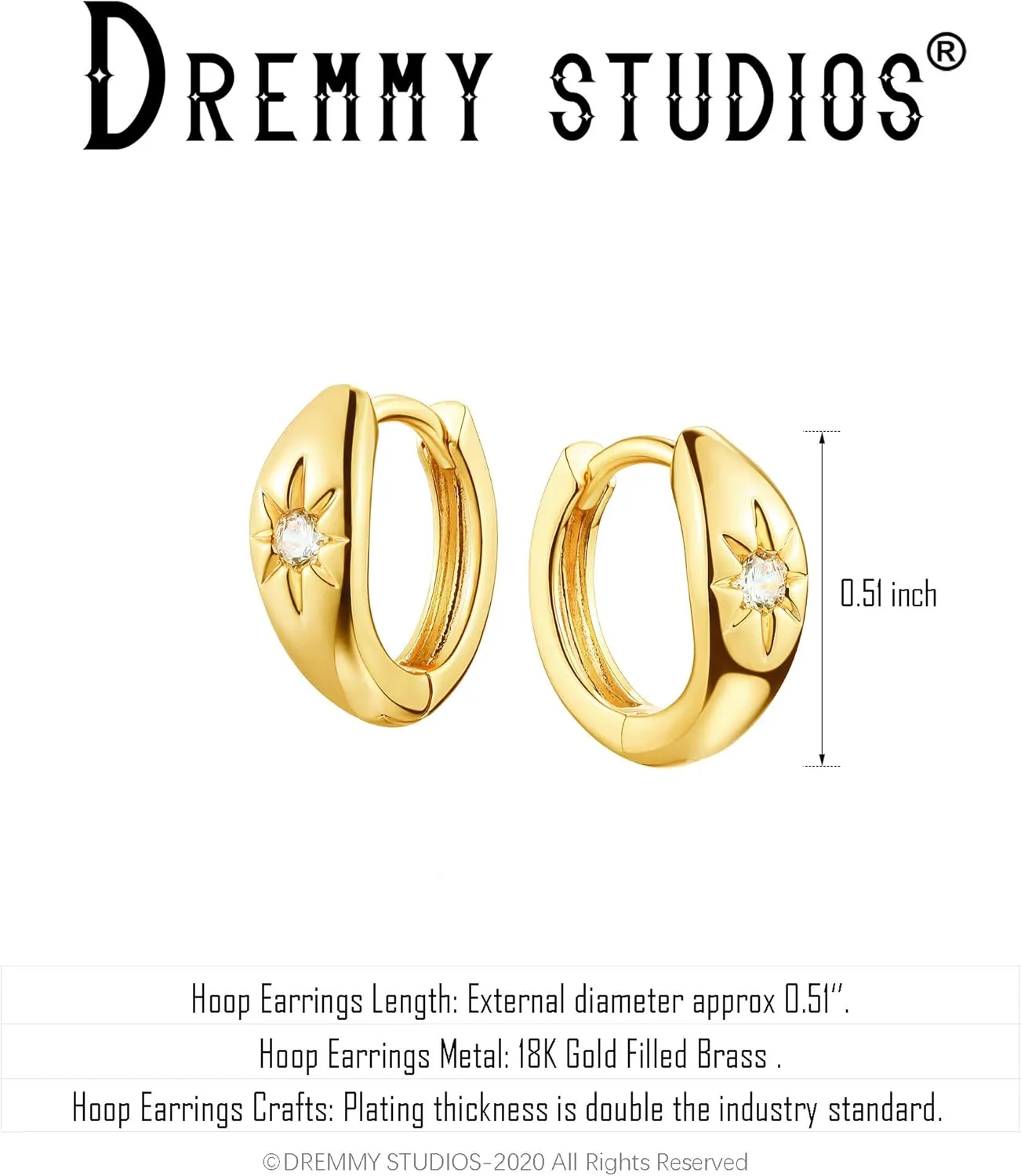 Dremmy Studios Dainty CZ Huggie Hoop Earrings 14K Gold Plated Chunky Simple Cute Thick Round Frill Bead Ball Starburst Cuff Earrings Cubic Zirconia Hoop Earrings Minimalist Personalized Gift for Her