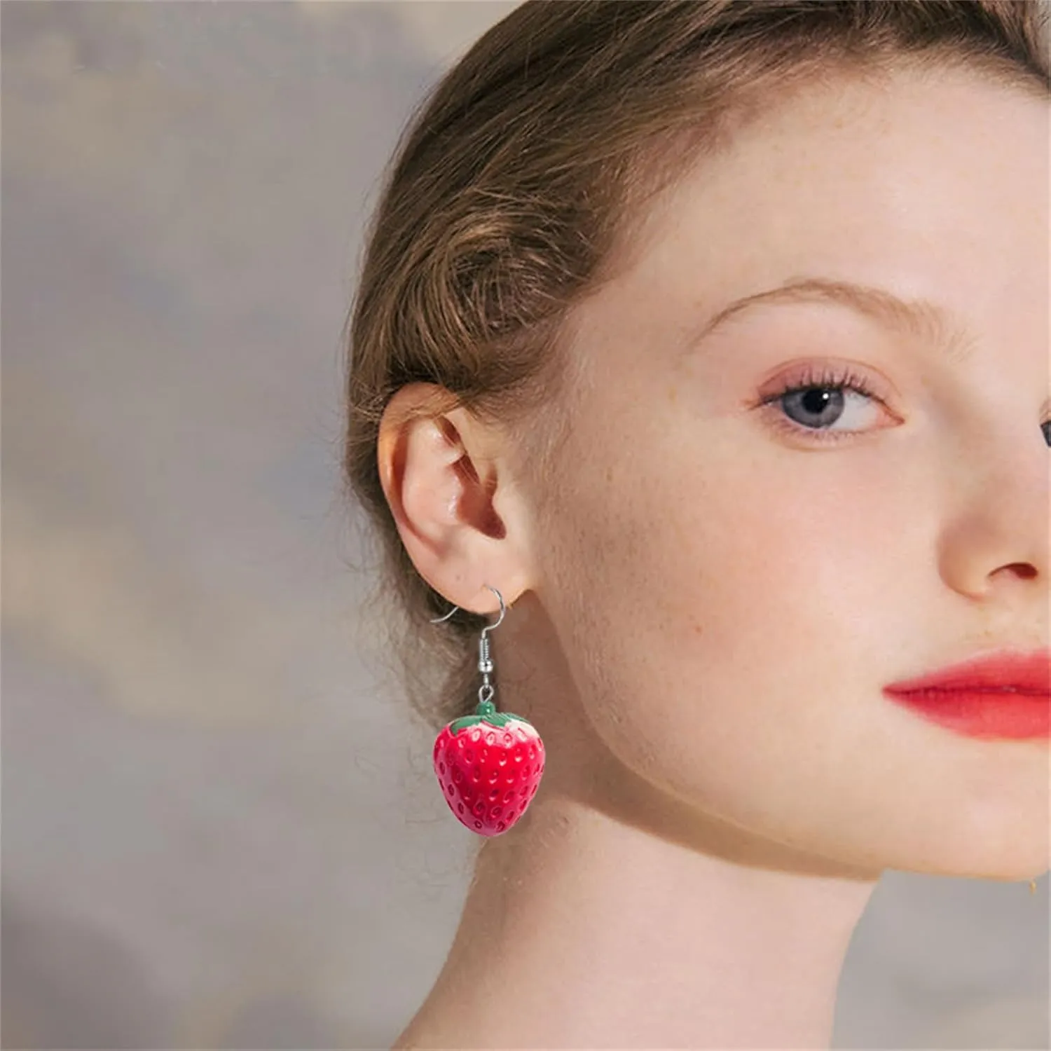 Dreuyet Strawberry Jewelry Set for Women - Cute Lifelike Red Strawberry Necklace, Earrings, Ring, Bracelet - Sweet Small Fresh Fruit Charm Jewelry