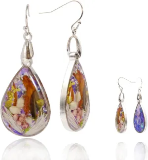 Dried Flower Teardrop Handmade Natural Dry Pressed Real Flower Drop Earrings.