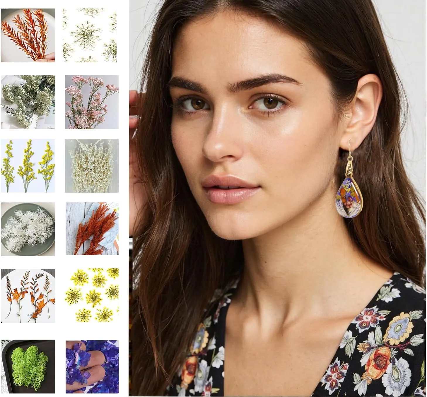 Dried Flower Teardrop Handmade Natural Dry Pressed Real Flower Drop Earrings.